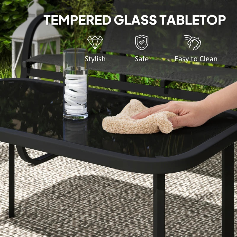 4 Piece Patio Furniture Set, Outdoor Conversation Set with 2 Loveseats, 2 Armchairs, Glass-Top Table, Black
