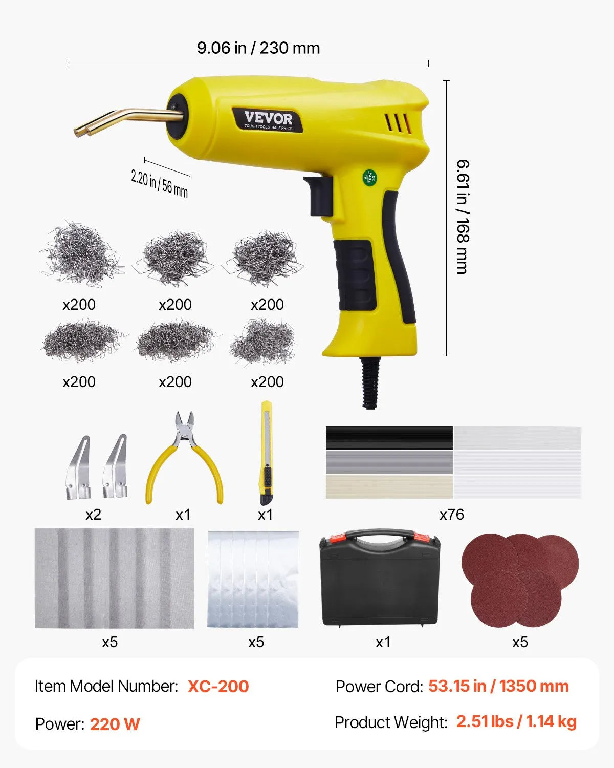 Plastic Welder 220W Plastic Welder Gun Kit with 1200 Staples & 76 Rods