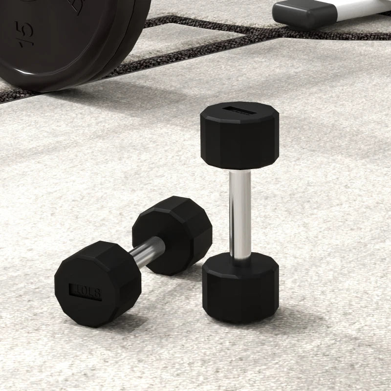 Soozier 2 x 10lbs Dumbbells Set with Non-Slip Grip, Rubber Covered Weights for Men Women Home Gym Workout