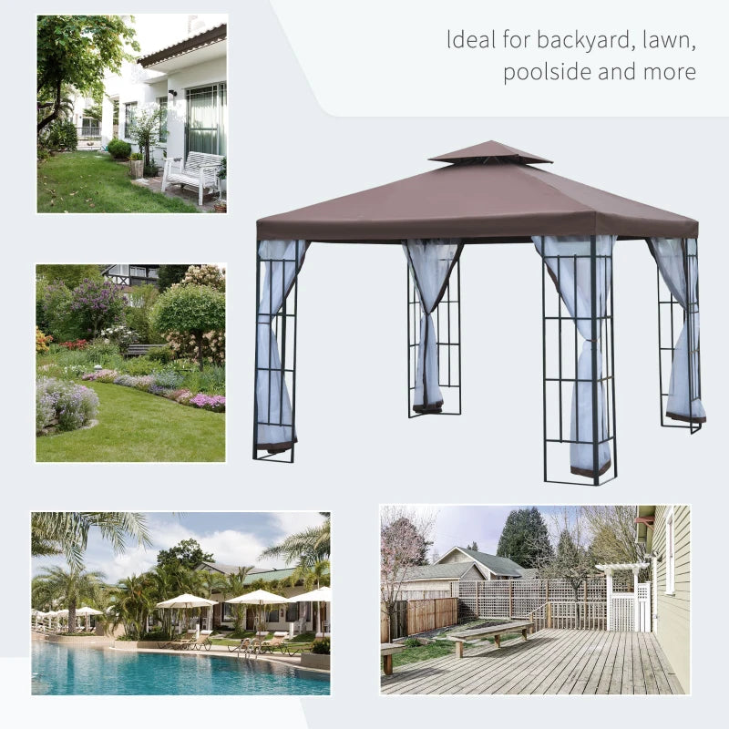 10'x10' Garden Gazebo Patio Canopy Portable Party Event Backyard w/ Mosquito Netting Coffee