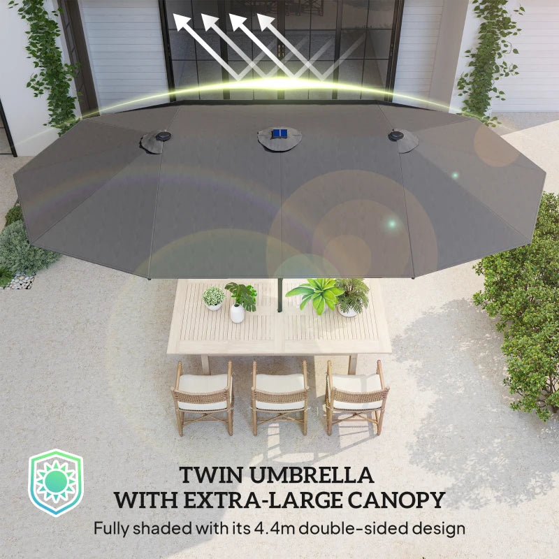 173" Double-Sided Sun Umbrella Garden Parasol Patio Sun Shade Outdoor with LED Solar Light, No Base Included, Dark Gre