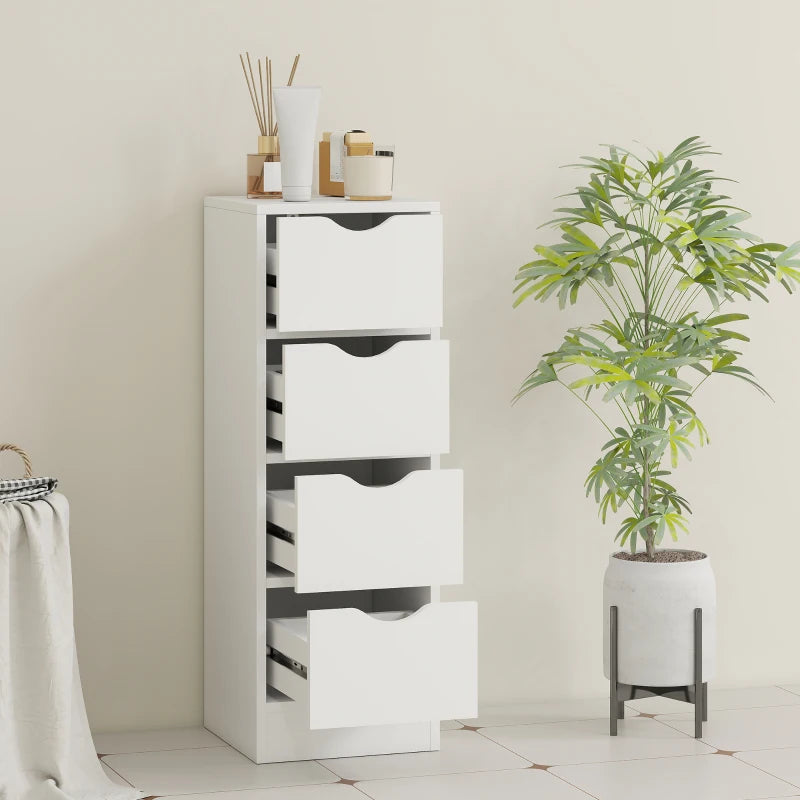 4-Drawer Bathroom Cabinet, Freestanding Narrow Storage Cabinet with Groove Handles for Small Spaces, White