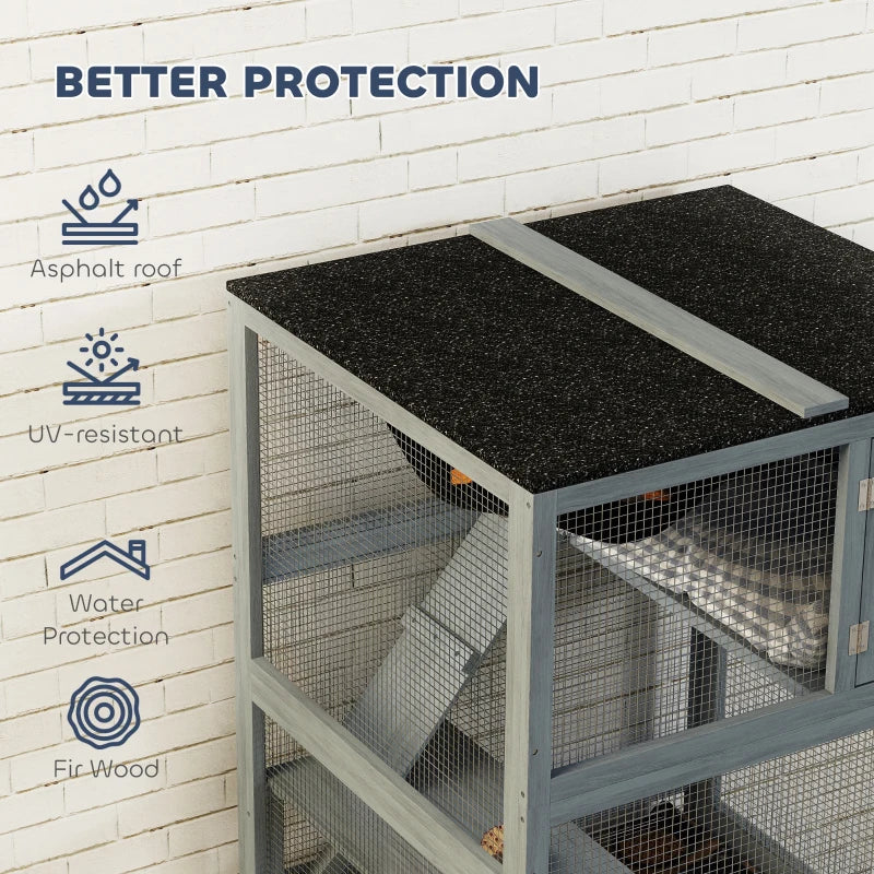 66"H Catio Outdoor Cat Enclosure on Wheels with Hammock Multiple Platforms Resting Condo Ramps for 1-3 Cats, Grey