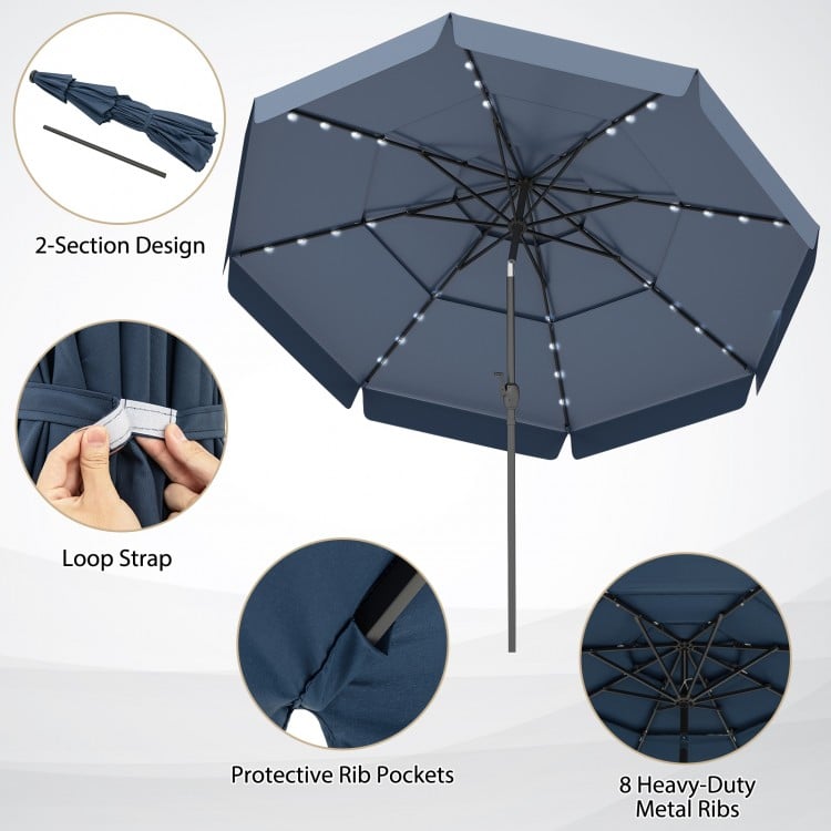 10 Feet Solar Patio Umbrella with 3-Tier Vented Top-Navy