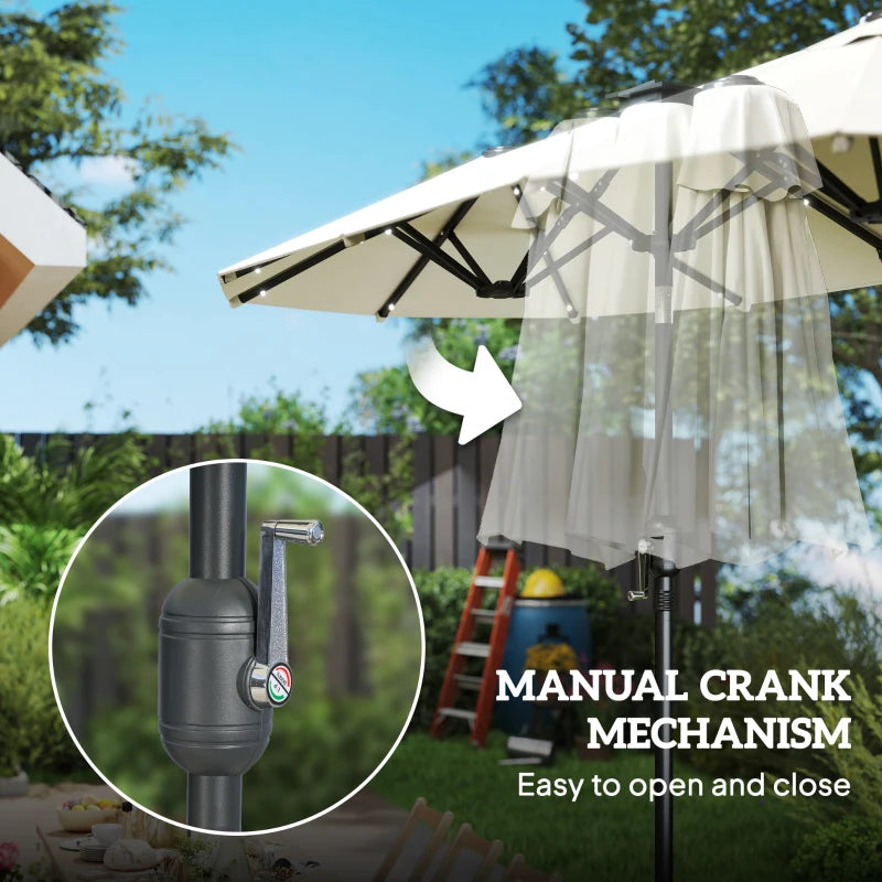 10ft Double-Sided Patio Umbrella with 35 LED Lights, 12 ribs, Extra Large Outdoor Parasol with Twin Canopy, Beige