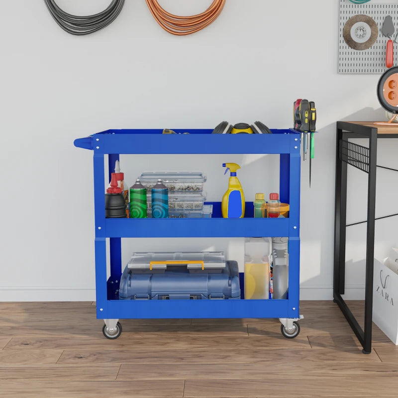 3 Tier Rolling Tool Cart with Wheels, 330 LBS Capacity Heavy Duty Utility Cart, Mobile Service Cart for Garage, Blue