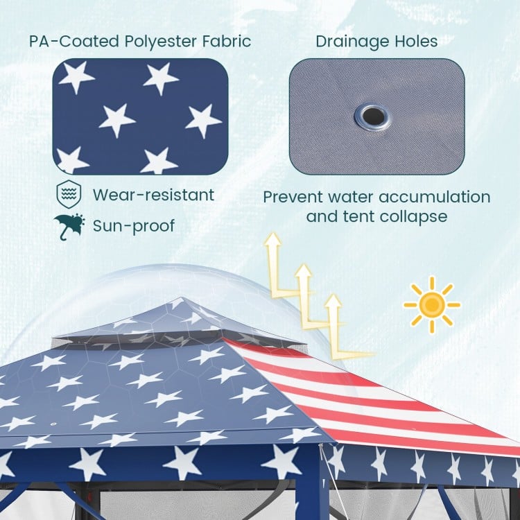 11 x 11 Feet 2-Tier Pop-Up Gazebo Tent Portable Canopy Shelter Carry Bag Mesh-Blue