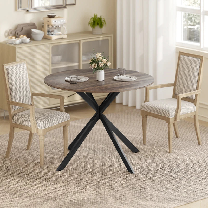 40" Round Kitchen Table for 4, Industrial Dining Table with Steel Legs for Dining Room, Distressed Brown