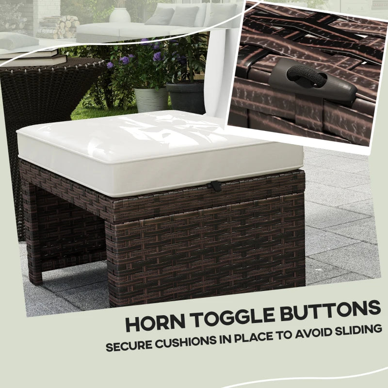 2 Pieces Wicker Outdoor Ottomans with Removable Cushions, Rattan Outdoor Seating, Footrest and Side Table, Khaki