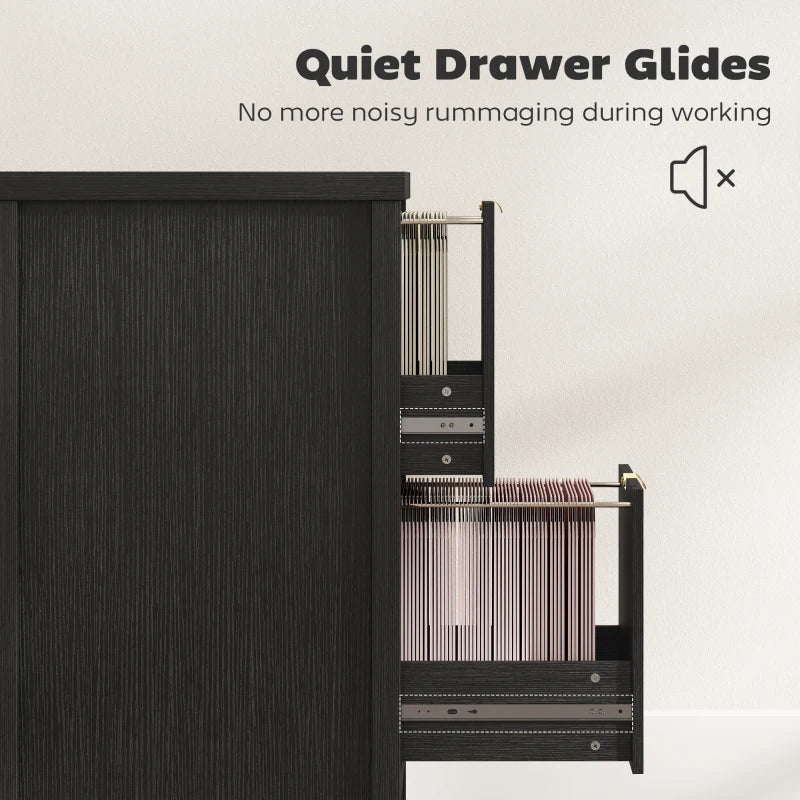 2 Drawer File Cabinet with Silent Slides, Vertical Modern Filing Cabinet Fits Letter/A4 Size Home Office, Black
