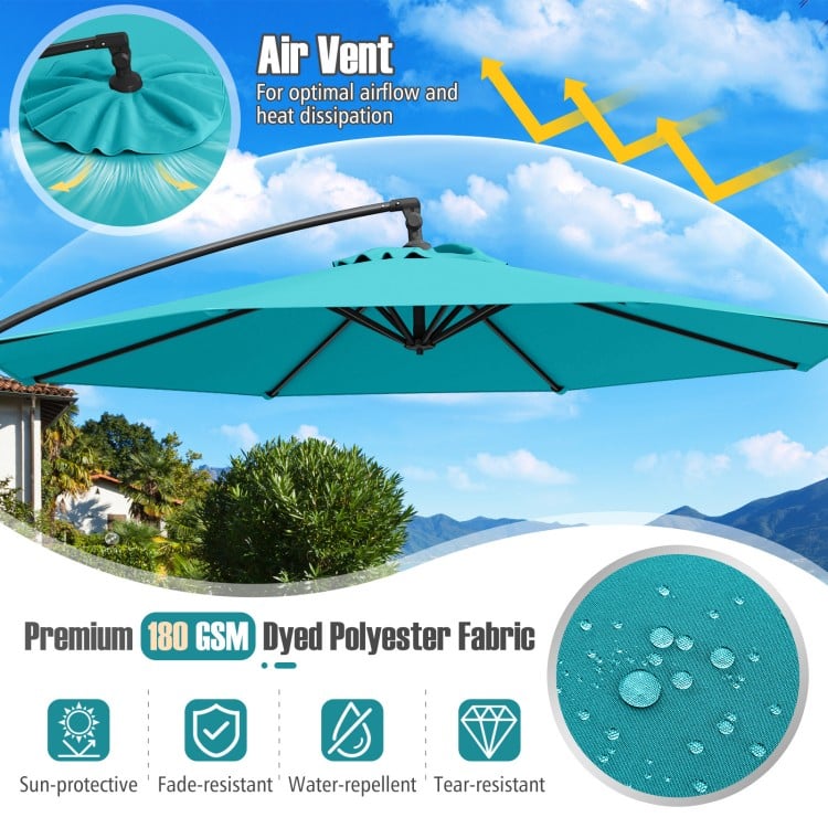 10 Feet Offset Hanging Umbrella with Base Patio Cantilever Umbrella with Tilt-Turquoise