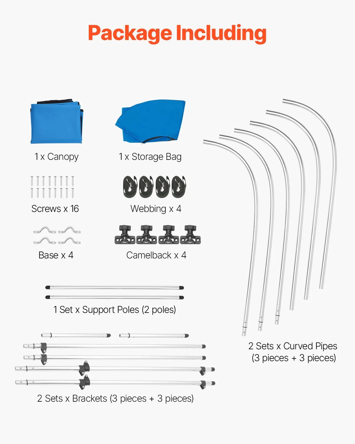 VEVOR 3 Bow Boat Bimini Tops 72"Lx(73"-78")W x 46"H Awning Canopy Pacific Blue