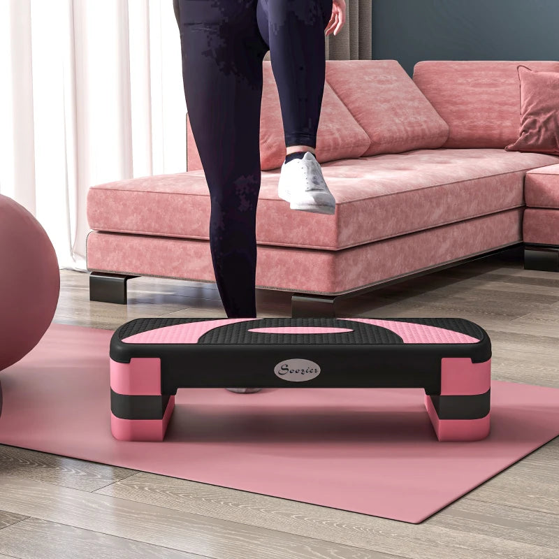 Soozier Adjustable Aerobic Stepper, Exercise Step Platform, Step Exercise Trainer, Workout Fitness Yoga Risers, 4"-6"-8", Pink