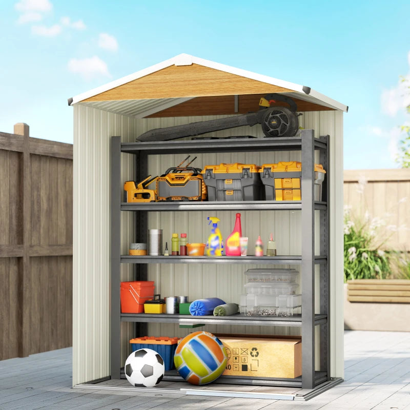 4.5 x 3ft Outdoor Storage Shed, Waterproof Metal Garden Shed with Lockable Door for Backyard, Patio, Lawn, Wood Grain