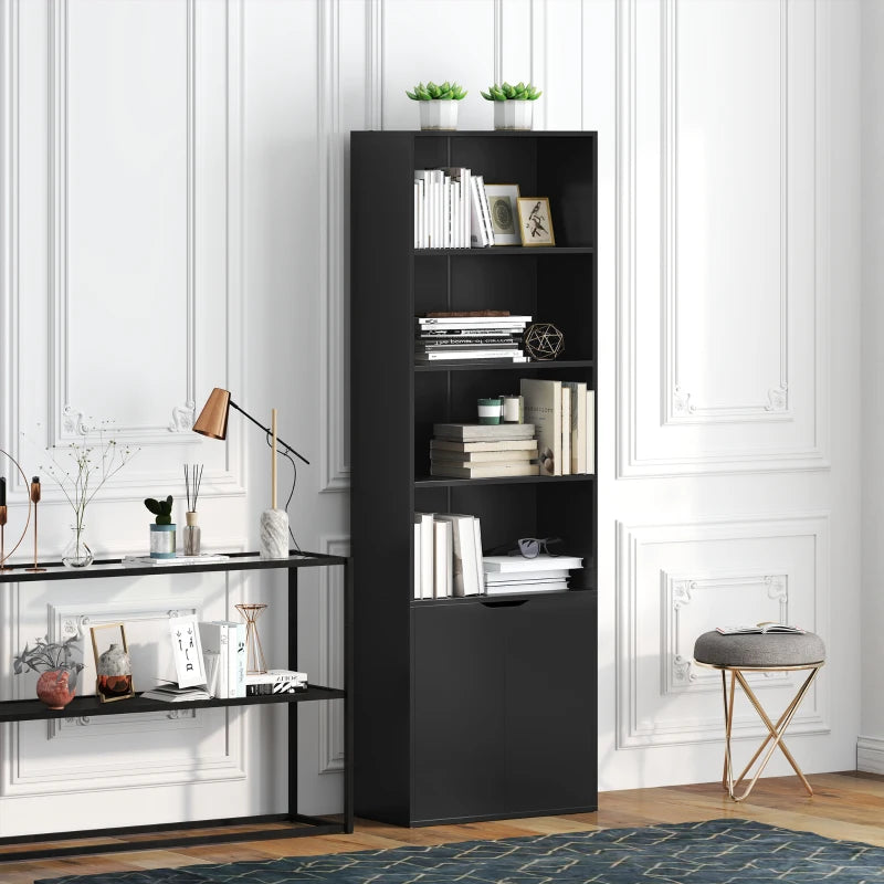 4-Tier Open Bookshelf with Doors Modern Home Office Bookcase Storage Cabinet for Living Room Bathroom Study, Black