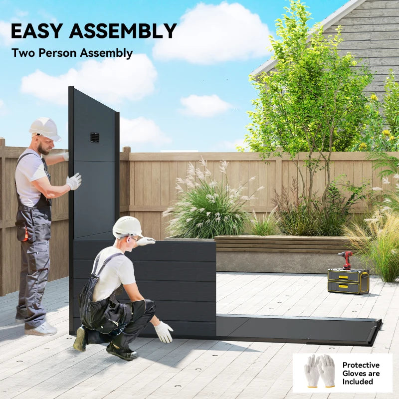 4.3' x 8' Outdoor Storage Shed with Floor, Garden Shed with Lockable Doors and Windows, Dark Grey