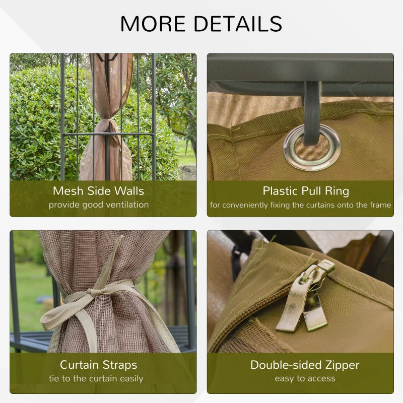 10' x 10' Steel Outdoor Patio Gazebo Canopy with Removable Mesh Curtains, Display Shelves, & Steel Frame, Brown