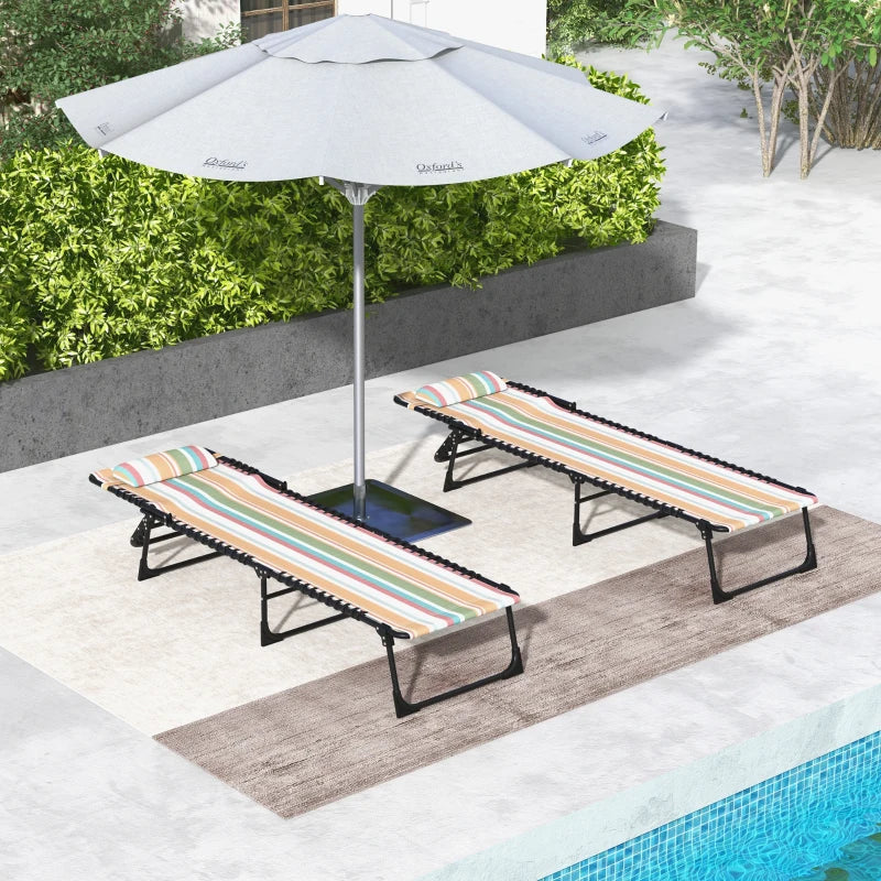 2pcs Folding Lounge Chair, Adjustable Chaise Lounge with Headrest, Reclining Lounger Cot for Camping, Multi-colored