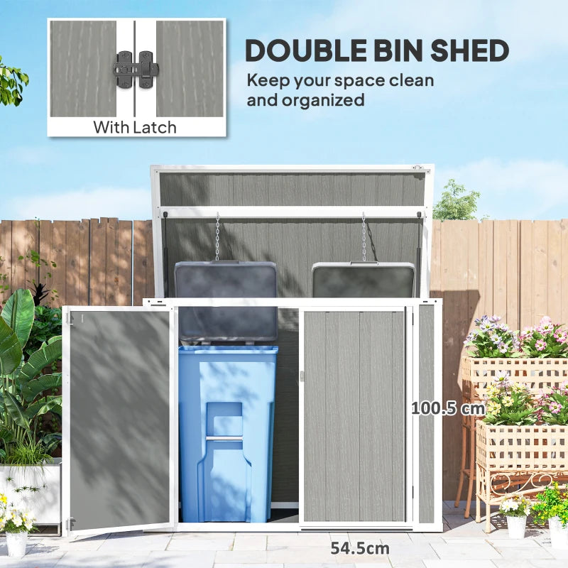 41 Cu. Ft. Outdoor Storage Shed, Outdoor Horizontal Trash Can Storage with Chain Lid, Lockable Storage Box, Grey