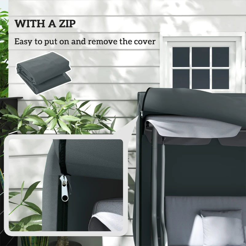3 Seater Garden Swing Cover, Waterproof 420D Outdoor Swing Bench Cover with Zip, Windproof and Anti-UV, Grey