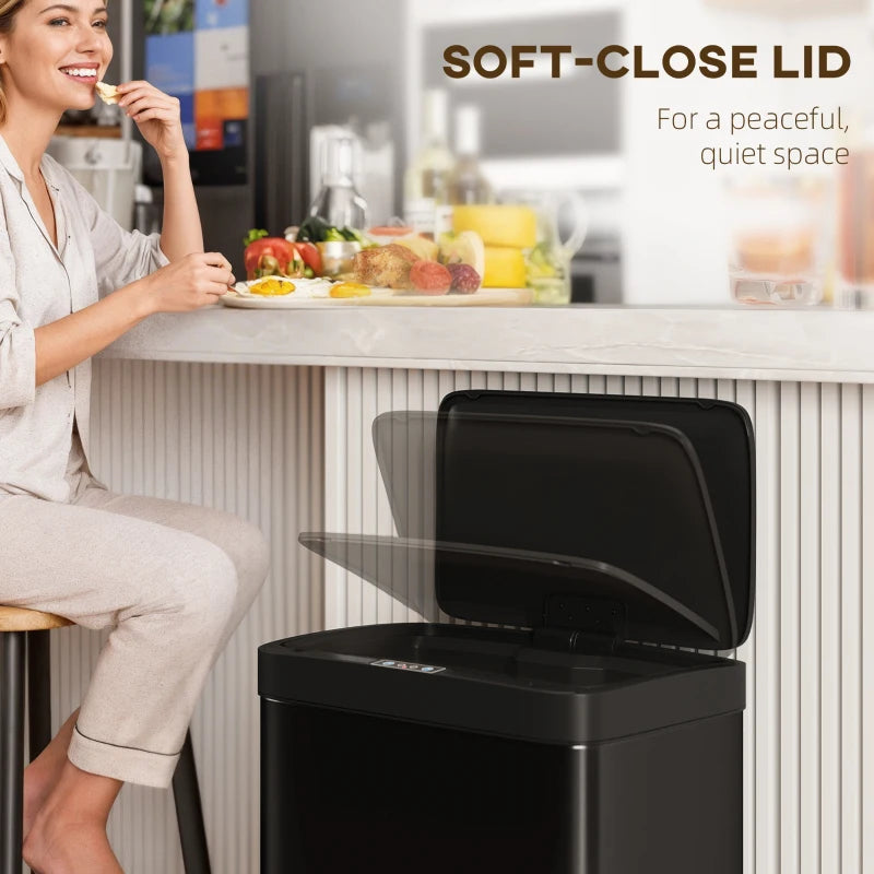 12 Gallon Sensor Can, Automatic Garbage Can with Soft-Close Lid, Fingerprint-Proof Stainless Steel, Matte Black