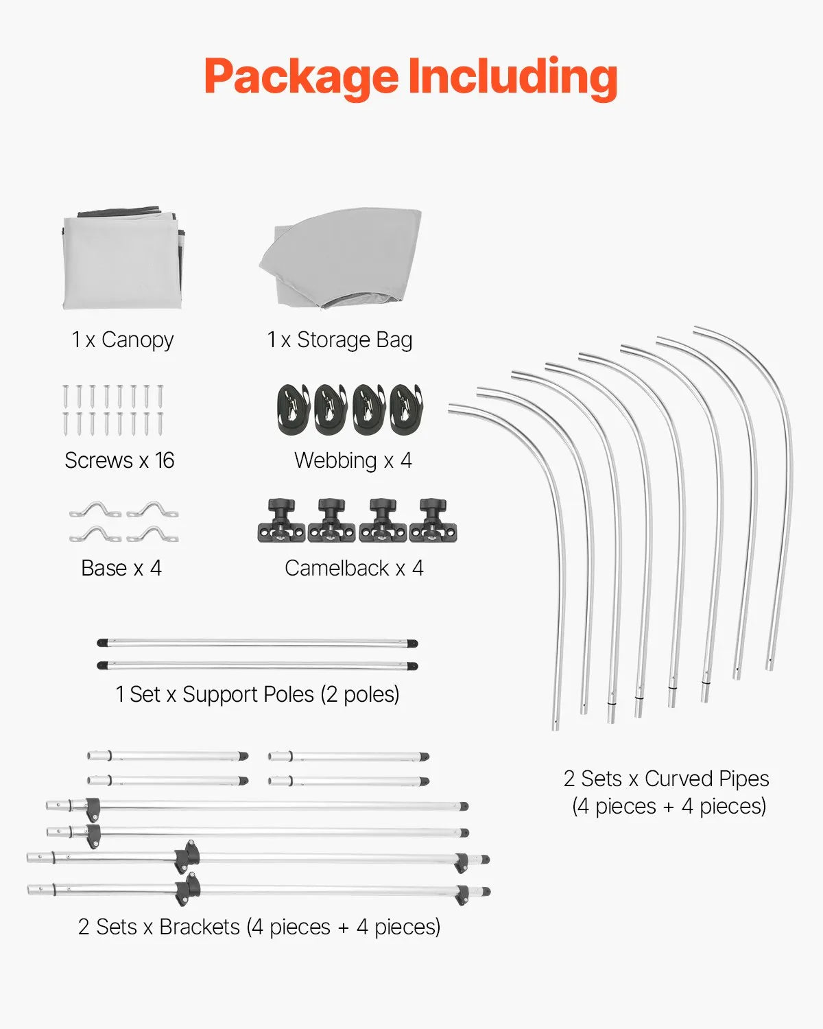 VEVOR 4 Bow Boat Bimini Tops 8'Lx(91"-96")W x 54"H Awning Canopy Light Grey