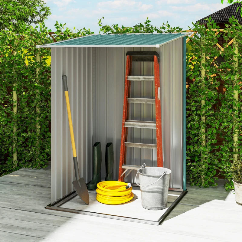 3.3' x 3.4' Lean-to Garden Storage Shed, Outdoor Galvanized Steel Tool House with Lockable Door for Patio Green