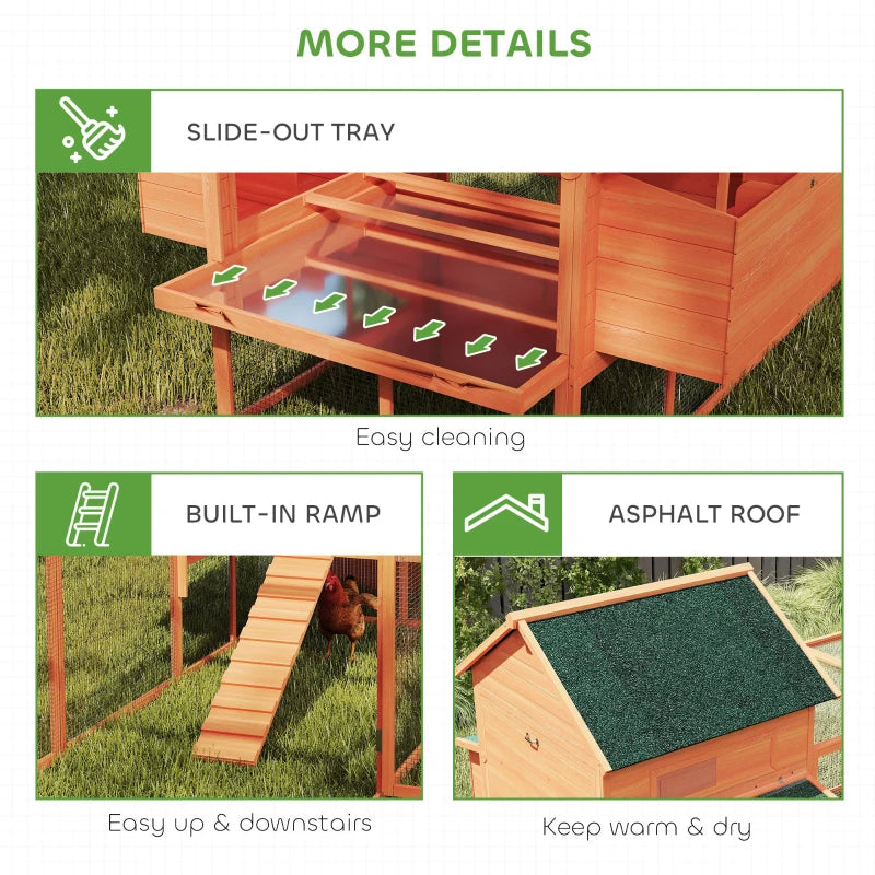 137" Wooden Chicken Coop with Chicken Run, Nesting Box, Orange
