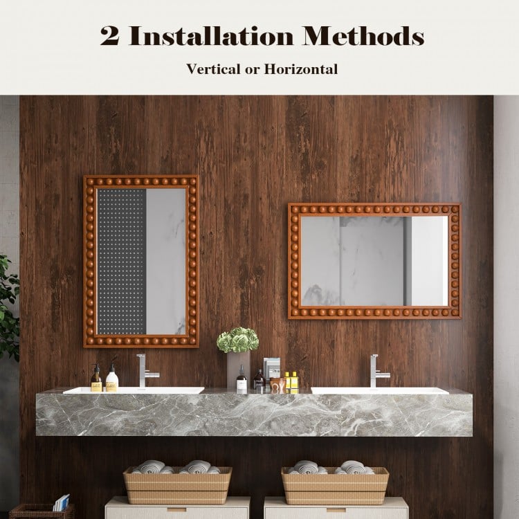 24 x 36 Inches Rustic Wall Mirror with Solid Wood Frame for Living Room Bedroom-Brown