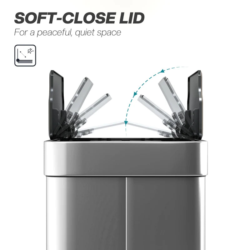 13.2 Gallon Sensor Can, Automatic Garbage Can with Soft-Close Butterfly Lid, Fingerprint-Proof Stainless Steel, Silver