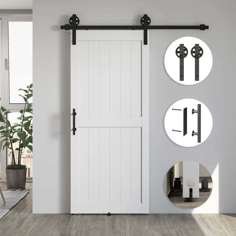 36inx84in Barn Door with 6FT Sliding Door Hardware Kit, Handle, Upgraded Rollers and Floor Guide, Waterproof, White