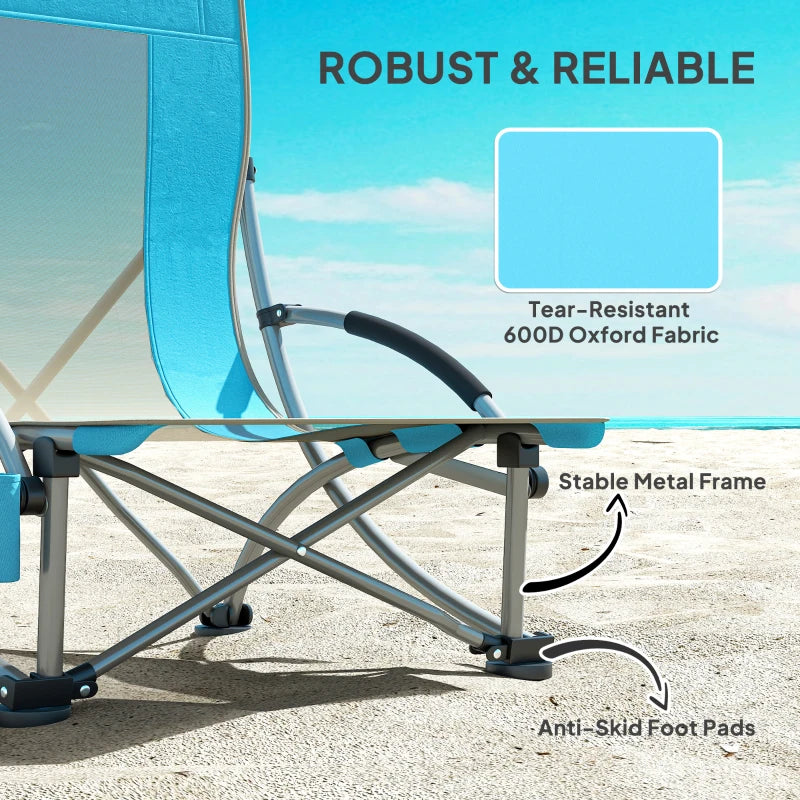 Set of 2 Folding Beach Chairs with Mesh Back, Carry Bag and Cup Holder for Outdoor Camping Lawn, 27.6" x 22.8" x 31.1"