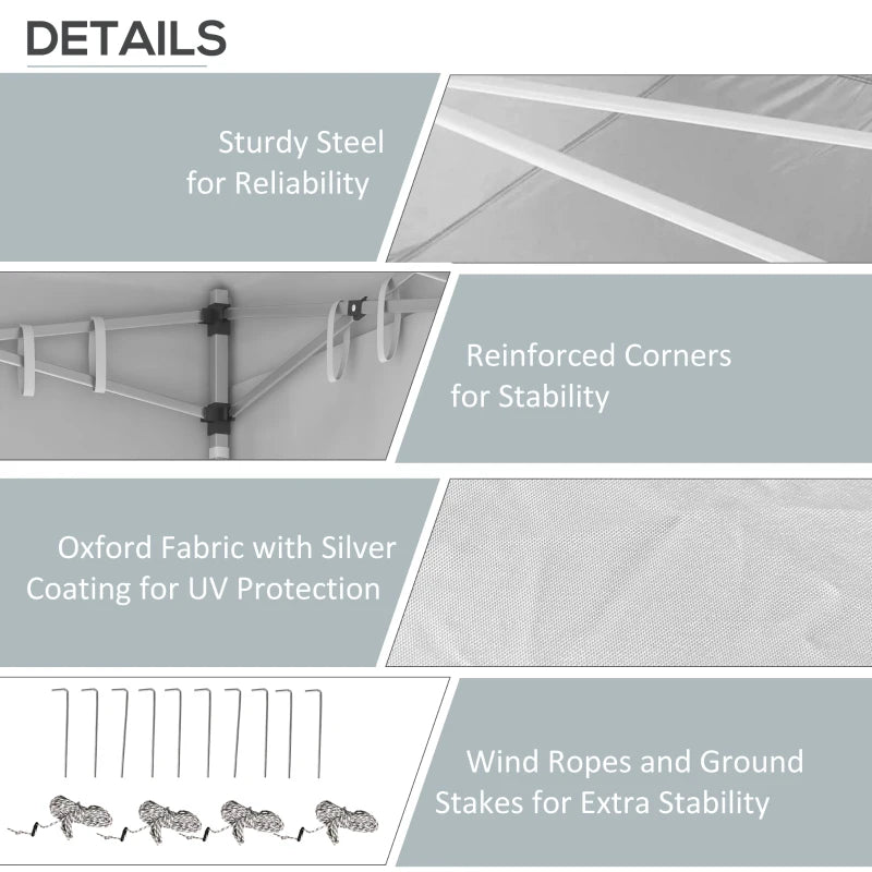 20' x 10' Folding Pop Up Canopy Tent with Sidewalls, Windows, Weight Bags and Carrying Bag, White