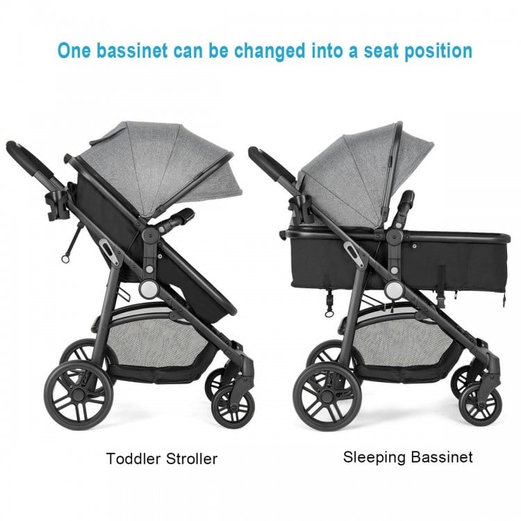 2 in 1 Foldable Pushchair Newborn Infant Baby Stroller-Gray