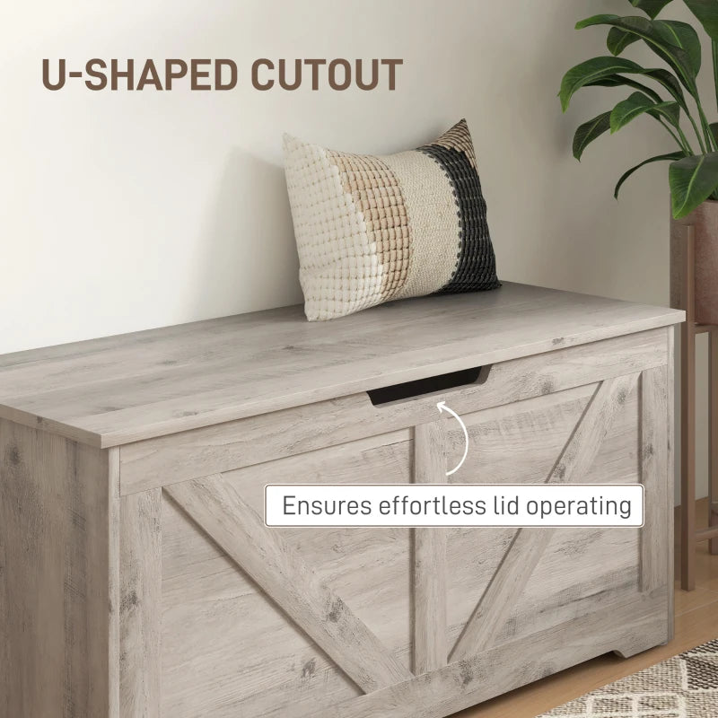 39.4 Inches Storage Chest, Storage Trunk with 2 Safety Hinges for Living Room, Grey Wood Grain