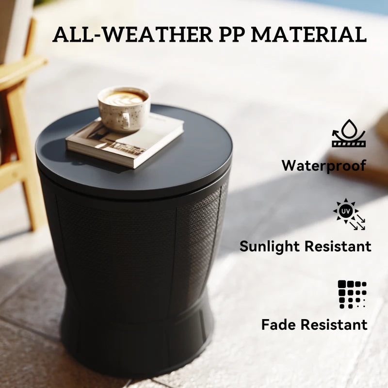 11 Gallon Patio Cooler Side Table, Outdoor Cooler Bar Table with Height Adjustable Top, Drainage Plug, Black