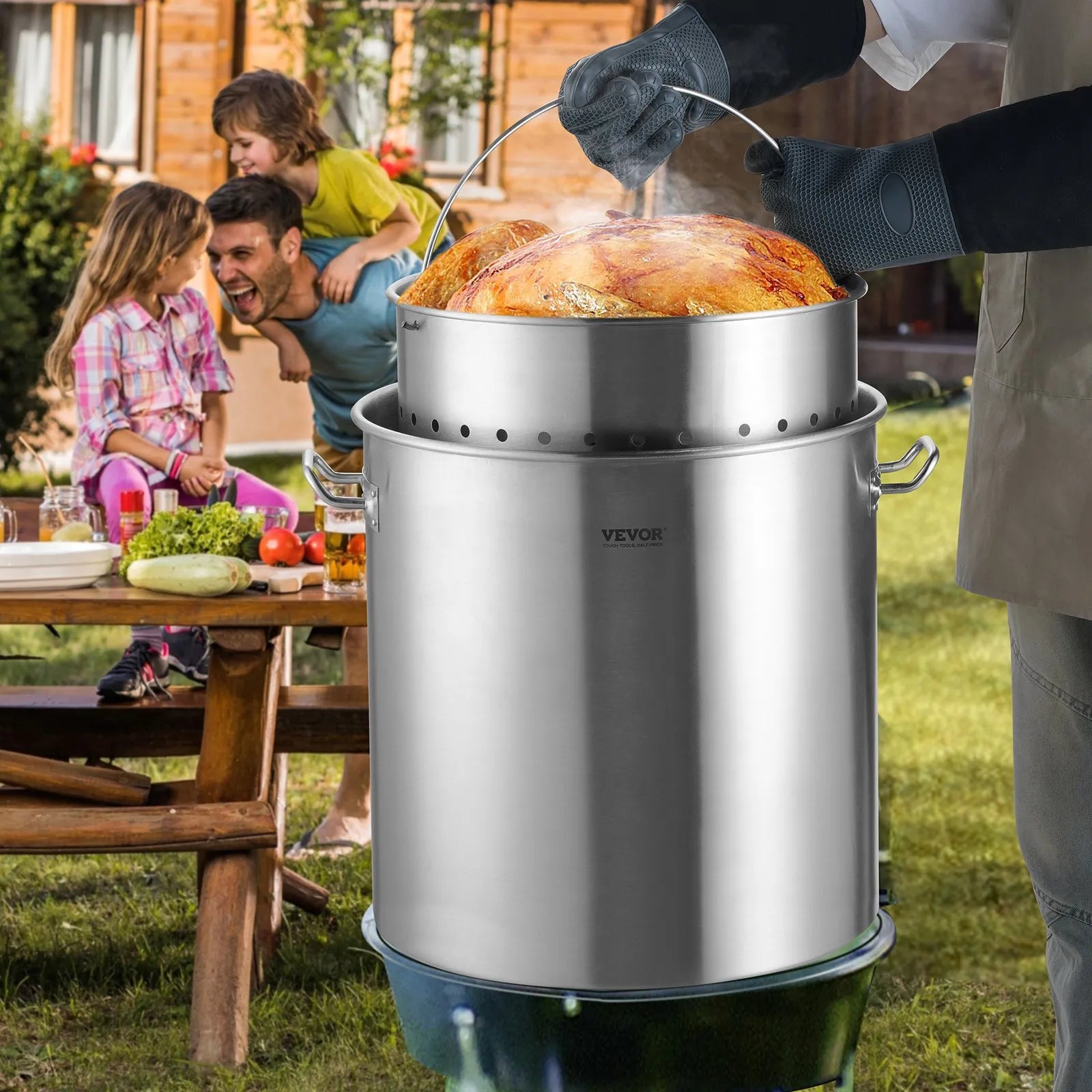 VEVOR 84QT Stainless Steel Stockpot Cooking Kitchen Sauce Pot with Basket Lid