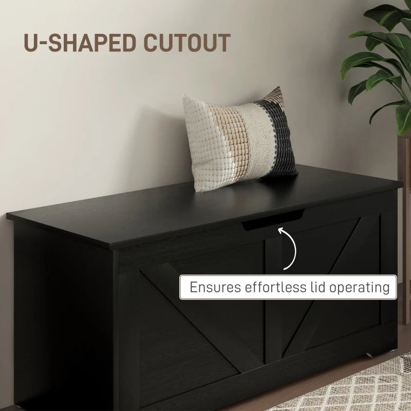 39.4 Inches Storage Chest, Storage Trunk with 2 Safety Hinges for Living Room, Black Wood Grain