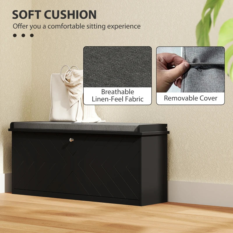 Shoe Storage with Seat, Upholstered Hallway Bench, Shoe Bench with Flip Drawer, Adjustable Shelf for 8-10 Pairs of Shoes