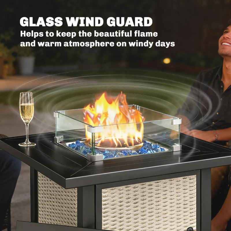 32" Propane Gas Fire Pit Table, 50,000 BTU Square Patio Table with Fire Pit, Wind Guard, Lid, CSA Certified, Grey