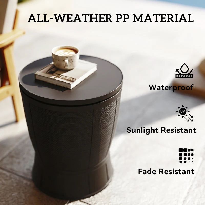 11 Gallon Patio Cooler Side Table, Outdoor Cooler Bar Table with Height Adjustable Top, Drainage Plug, Brown