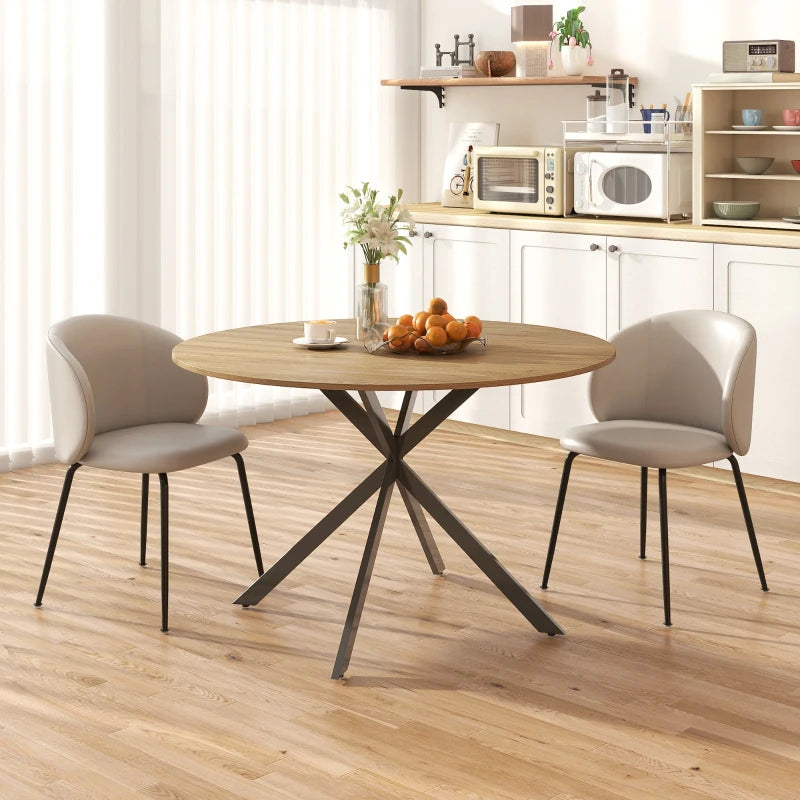 47" Round Kitchen Table for 4, Industrial Dining Table with Steel Legs for Dining Room, Brown and Black
