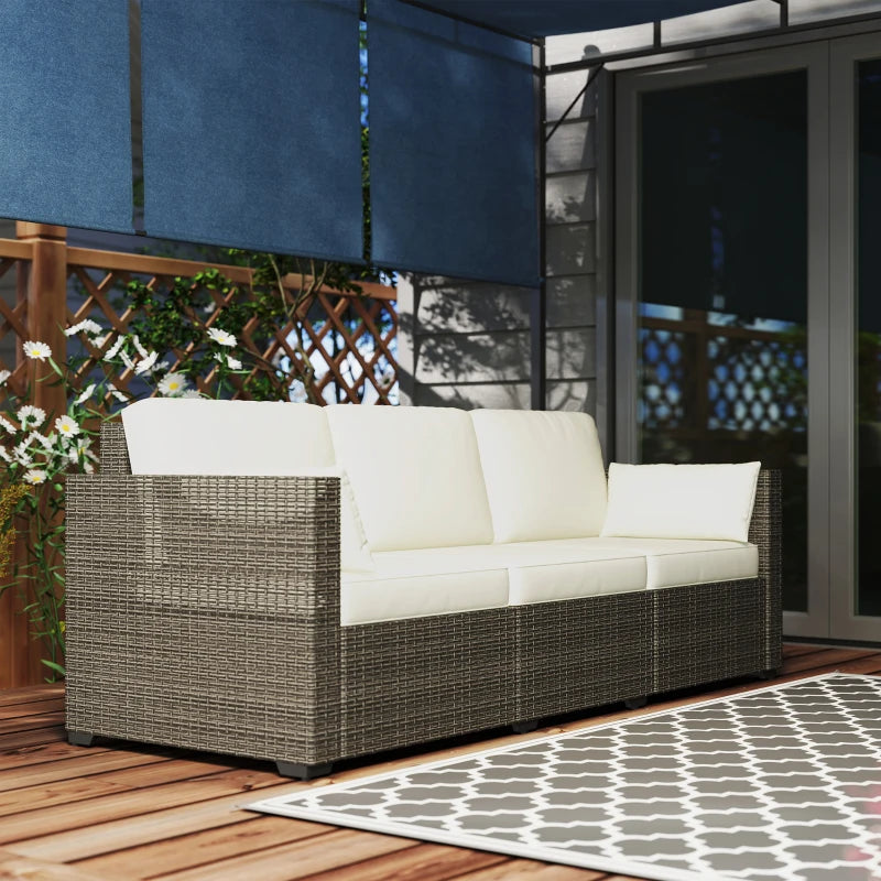 3-Seater Outdoor Sofa with Cushions, PE Rattan Conversation Patio Couch with Pillows for Garden, Poolside, Cream White