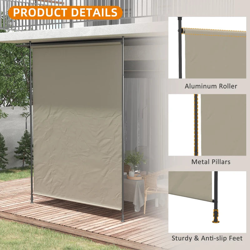 7' x 10' Retractable Patio Awning, Manual Outdoor Privacy Screen with UPF40+ & Water-Resistant Fabric, Beige