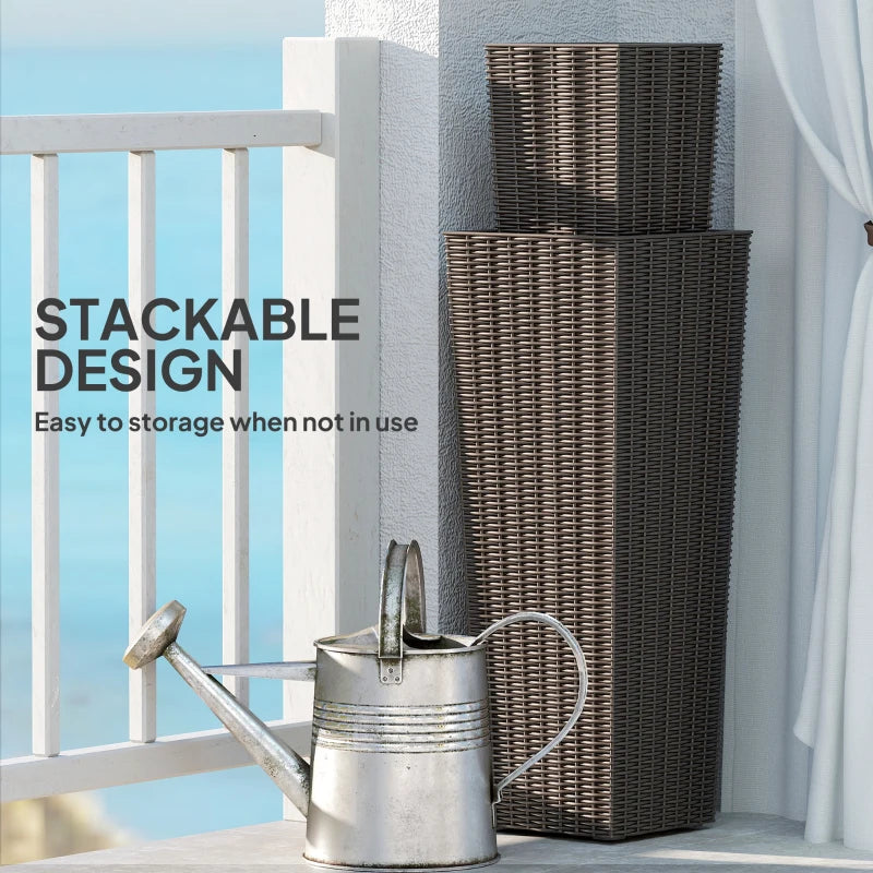 Set of 2 Tall Planters for Outdoor Plants with Drainage Holes, Outdoor Flower Pots for Entryway, Patio and Deck
