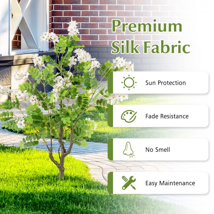 2 Pack Artificial Locust Flower Trees 39 Inch Fake Evergreen Shrubs with Ground Spikes-White