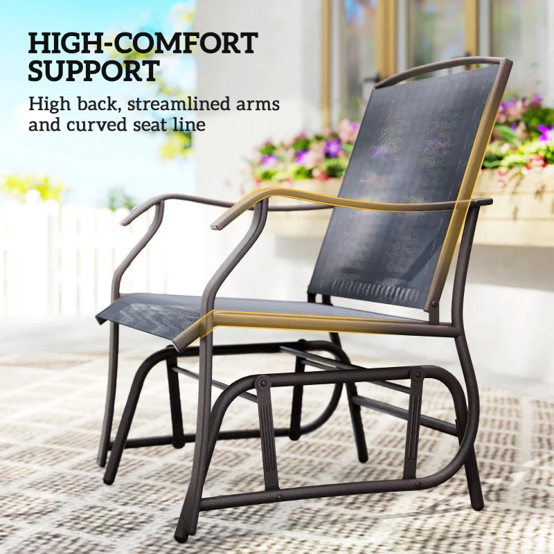 3 Piece Patio Glider Set Outdoor Gliders with Breathable Mesh Seat, Glass Top Table for Garden, Yard, Grey
