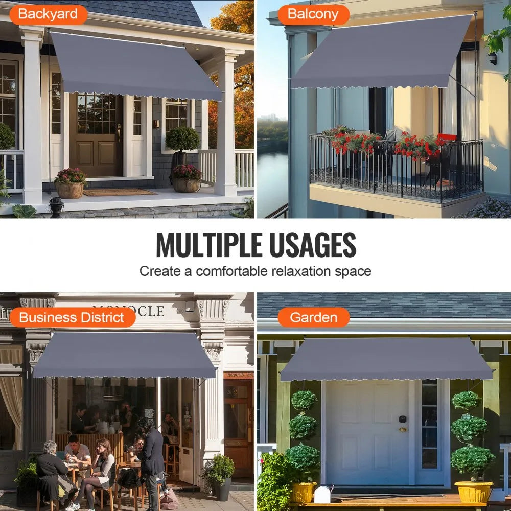 VEVOR 178x47" Patio Awning Retractable Awning Sunshade Shelter with Crank Handle