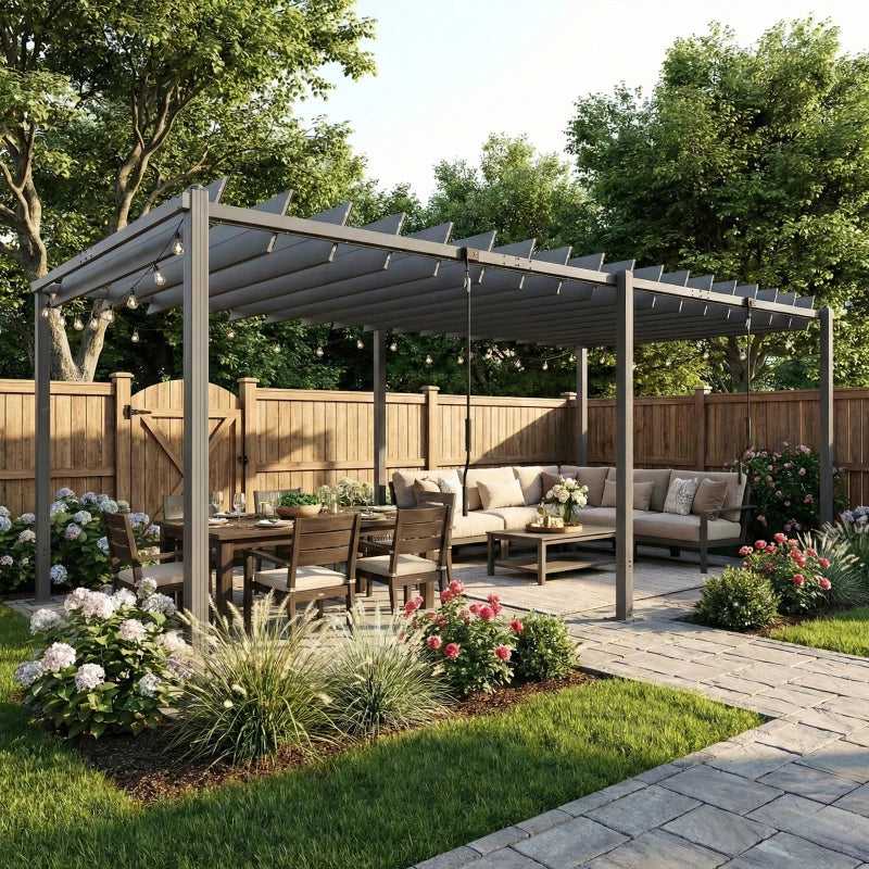 10' x 19' Louvered Pergola with UPF50+ Adjustable Roof and Aluminum Frame, Outdoor Pergola Gazebo, Dark Grey