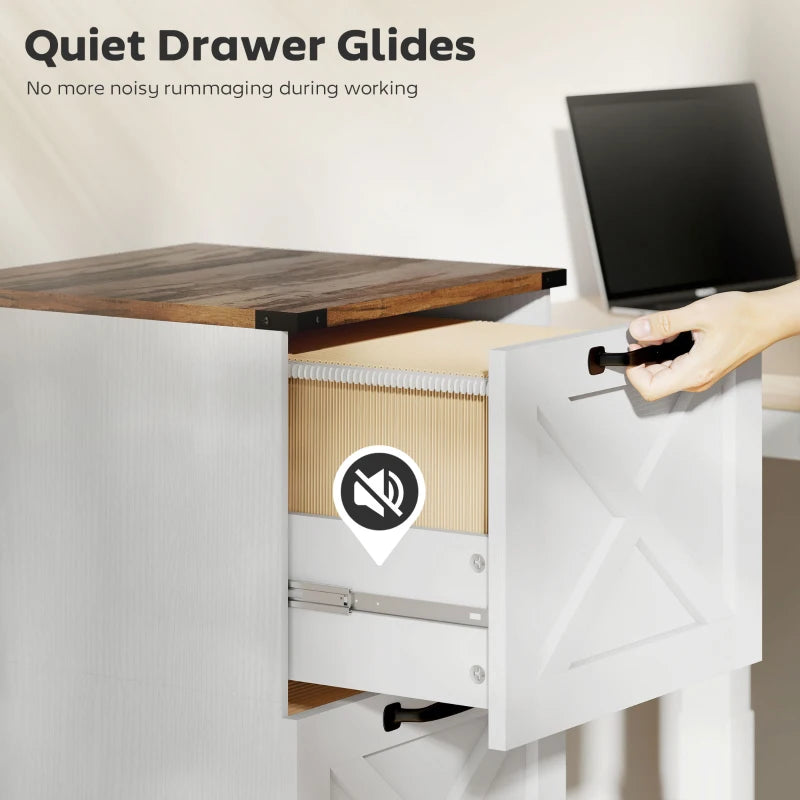 4 Drawer File Cabinet with Silent Slides, Vertical Farmhouse Filing Cabinet Fits Letter/A4 Size Home Office, White